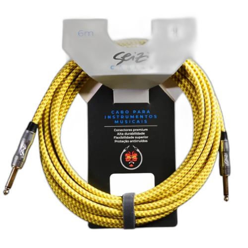 Cabo Seizi Cable Energy P10 x P10 Yellow Brown 6m para Guitarra Violão Contrabaixo Ukulele 10361008