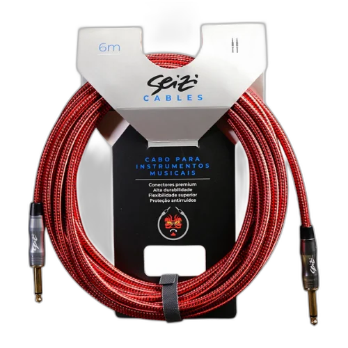 Cabo Seizi Cable Energy P10 x P10 Red Black 6m para Guitarra Violão Contrabaixo Ukulele 10361016
