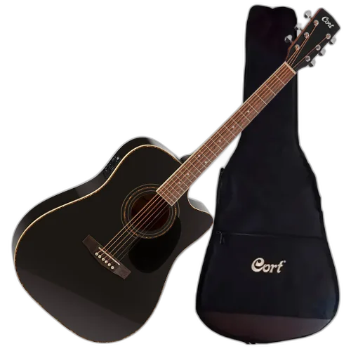 Violão Eletroacústico Cort Standard AD 880CE Black com Tampo Spruce Fundo e Laterais Mahogany Cutaway Veneziano Equalizador Cort CE304T 3 Bandas e Bag