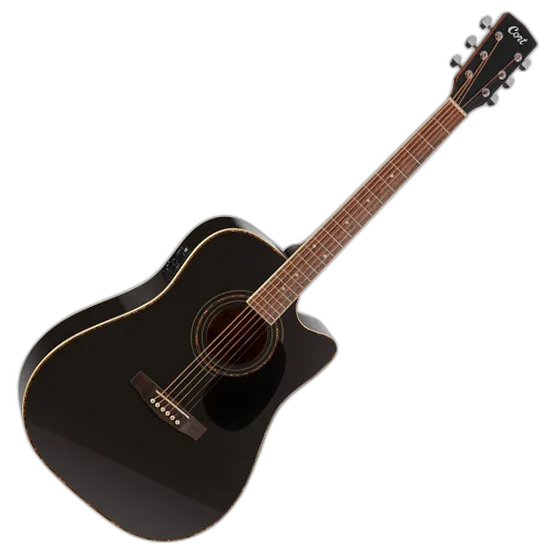 Violão Eletroacústico Cort Standard AD 880CE Black com Tampo Spruce Fundo e Laterais Mahogany Cutaway Veneziano Equalizador Cort CE304T 3 Bandas e Bag