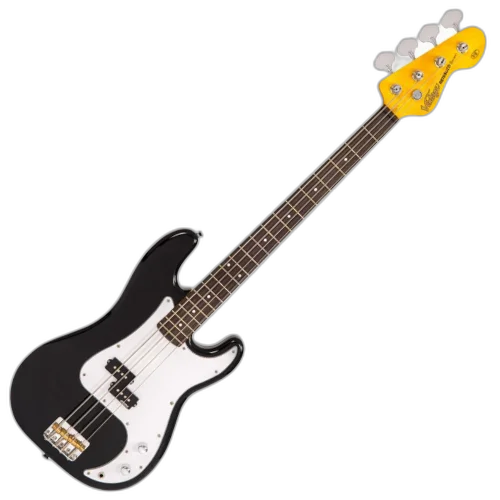 Contrabaixo Vintage Reissued V4BK P-Bass Boulevard Black com Corpo Poplar Oriental Braço Hard Maple Parafusado Escala Rosewood Captador Wilkinson Single Coil Split-Coil Ponte Wilkinson Compensada
