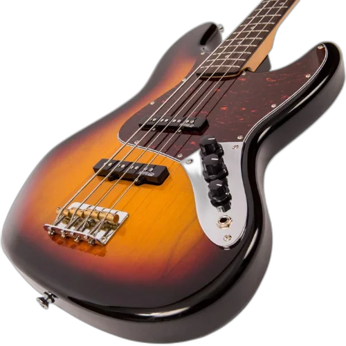 Contrabaixo Vintage Reissued VJ74SSB JB Sunset Sunburst com Corpo Poplar Oriental Braço Hard Maple Parafusado Escala Rosewood 2 Captadores Single Coil Wilkinson WOJB Ponte Wilkinson Compensada