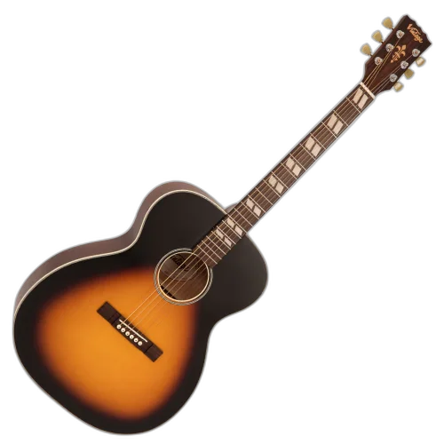 Violão Vintage VE160V SB Elétroacustico Orquestra Sunburst com Tampo Spruce Fundo e Laterais Mogno Braço Mogno 20 Trastes Pré-amplificador Vintage com Afinador e Equalizador