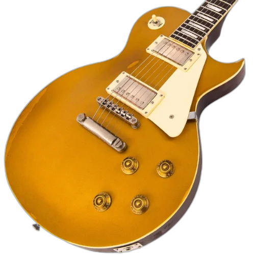 Guitarra Vintage V100 Icon Distressed HH Gold Top com Corpo Mogno Braço Mogno Escala Rosewood 22 Trastes 2 Captadores Humbucker Wilkinson MWVC Ponte Wilkinson TOM