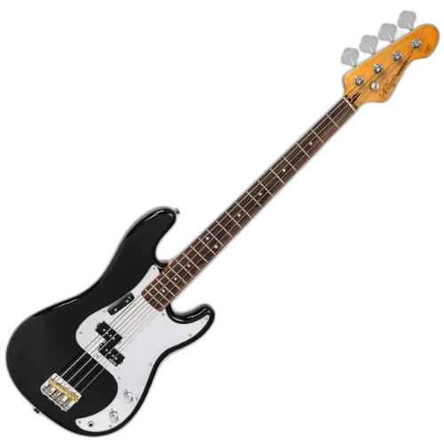 Contrabaixo Vintage V4 Reissued Rocker Black Mirror Scratchplate com Corpo Alder Braço Maple Escala Rosewood 20 Trastes Captador Single Coil Wilkinson Ponte Wilkinson Four Saddle