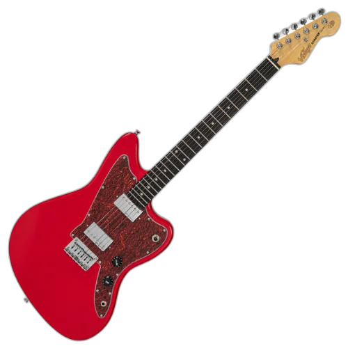 Guitarra Vintage V50 Coaster Series Gloss Red com Corpo Basswood Braço Maple Escala Rosewood 22 Trastes 2 Humbuckers Entwistle Ponte Hardtail