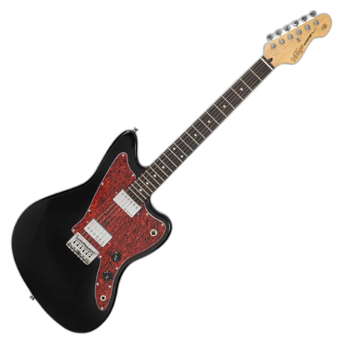 Guitarra Vintage V50 Coaster Series Gloss Black com Corpo Basswood Braço Maple Escala Rosewood 22 Trastes 2 Humbuckers Entwistle Ponte Hardtail