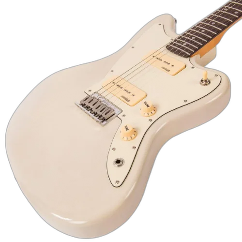 Guitarra Vintage V65 Reissued Hardtail Blonde com Corpo Alder Braço Maple Escala Rosewood 22 Trastes 2 Captadores Soapbar Wilkinson Ponte Hardtail