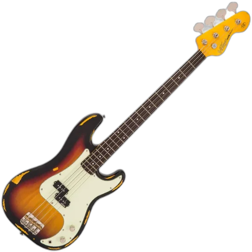 Contrabaixo Vintage V4 Icon Distressed Sunset Sunburst com Corpo Poplar Braço Maple Escala Rosewood 20 Trastes Captador Single Coil Wilkinson Ponte Wilkinson Four Saddle