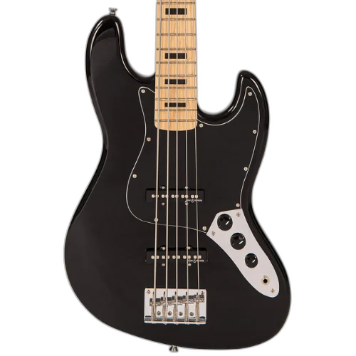 Contrabaixo Vintage V495 Coaster Series 5 Cordas Gloss Black com Corpo Paulownia Braço Maple Escala Maple 20 Trastes 2 Captadores Single Coil Entwistle Ponte Intonatable