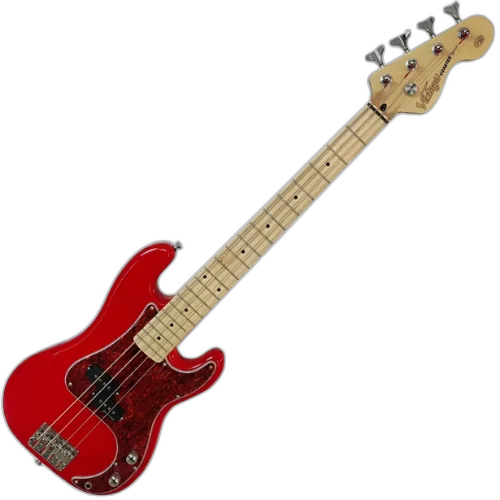 Contrabaixo Vintage V30 Maple Coaster Series Gloss Red com Corpo Paulownia Braço Maple Escala Maple 20 Trastes Captador Split Coil Entwistle Ponte P-Bass