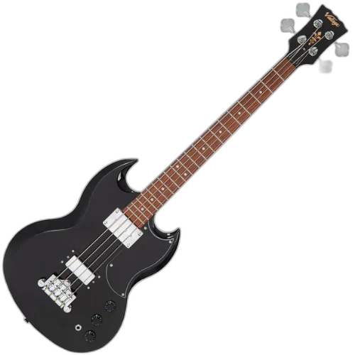 Contrabaixo Vintage VS4 Reissued Boulevard Black com Corpo Mogno Braço Mogno Set Escala Rosewood 20 Trastes 2 Captadores Double Coil Wilkinson Ponte Fixed