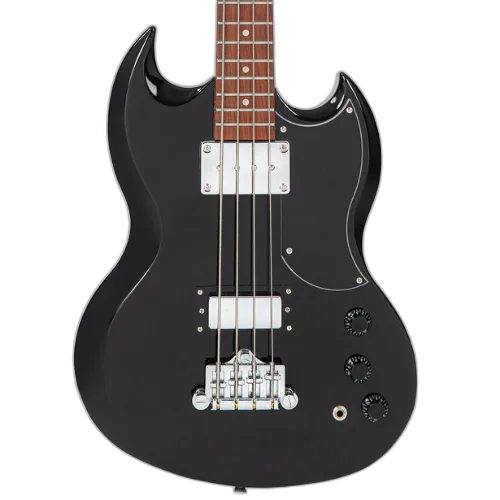 Contrabaixo Vintage VS4 Reissued Boulevard Black com Corpo Mogno Braço Mogno Set Escala Rosewood 20 Trastes 2 Captadores Double Coil Wilkinson Ponte Fixed