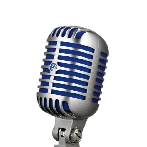 Microfone Shure Super 55 Deluxe Vocal Dinâmico Supercardioide Vintage Cromado com Espuma Azul Shock Mount Suporte Articulável e Acabamento Die-Cast