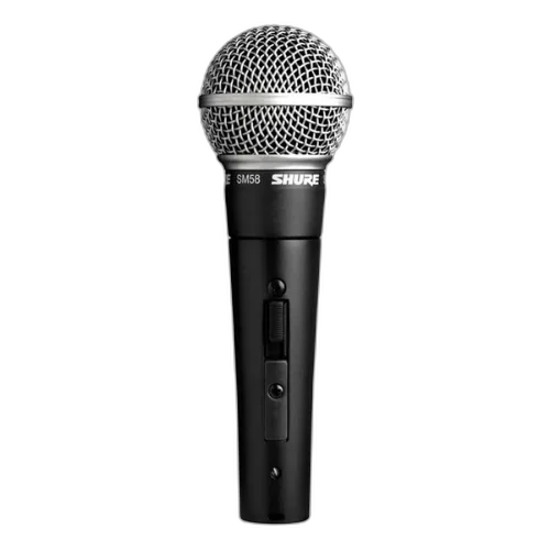 Microfone Shure SM58S Vocal Dinâmico Cardioide com Interruptor Shock-Mount Pneumático Filtro Anti-Pop Integrado Adaptador A25D e Estojo de Couro