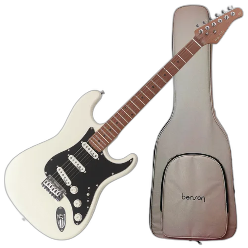 Guitarra Benson Hardy HD 901 OWT BKPG Olympic White com Captadores Wilkinson Alnico 5 Single-Coil Ponte Wilkinson Tremolo 2 Pivôs e Bag