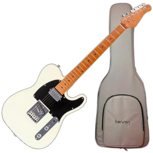 Guitarra Benson Hardy HD 905 OWT BK Olympic White HS com Corpo Alder Braço Roasted Maple Parafusado Escala Roasted Maple 22 Trastes Captadores Wilkinson Humbucker e Bag