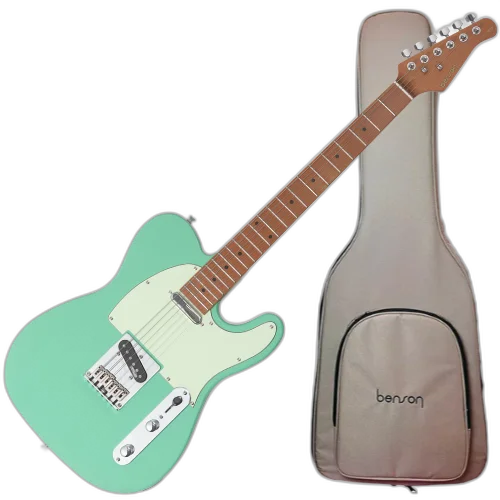 Guitarra Benson Hardy HD 904 SFG MGPG Surf Green com Corpo Alder Braço Roasted Maple Parafusado Escala Roasted Maple 22 Trastes 3 Captadores Single Coil Wilkinson Alnico e Bag