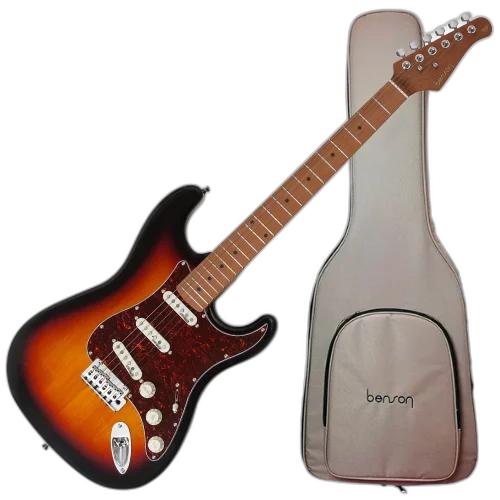 Guitarra Benson Hardy HD 901 3TS TTPG 3 Tone Sunburst com Captadores Wilkinson Alnico 5 Single-Coil Ponte Wilkinson Tremolo 2 Pivôs Pickguard Tortoise e Bag