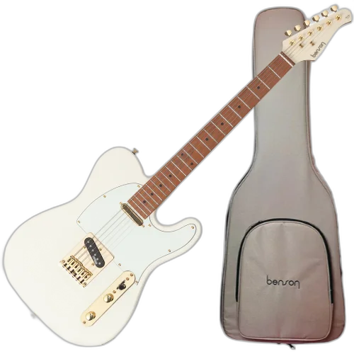 Guitarra Benson Hardy HD 904 OW AW MH Gold Olympic White com Corpo Alder Braço Roasted Maple Parafusado Escala Roasted Maple 22 Trastes 2 Captadores Single Coil Wilkinson Alnico e Bag