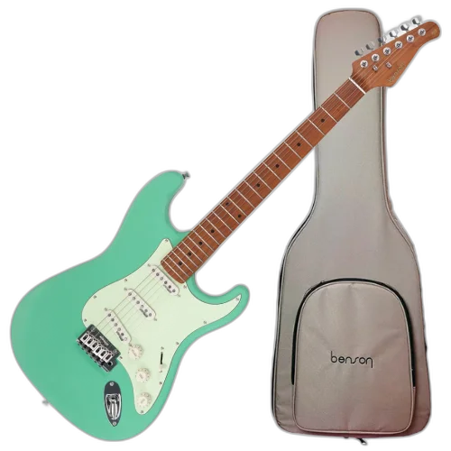 Guitarra Benson Hardy HD 901 SFG MGPG Surf Green com Captadores Wilkinson Alnico 5 Single-Coil Ponte Wilkinson Tremolo 2 Pivôs Pickguard Mint Green e Bag