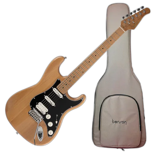 Guitarra Benson Hardy HD 902 N BKPG Black com Captadores Wilkinson Alnico 5 HSS Ponte Wilkinson Tremolo 2 Pivôs Pickguard Black e Bag