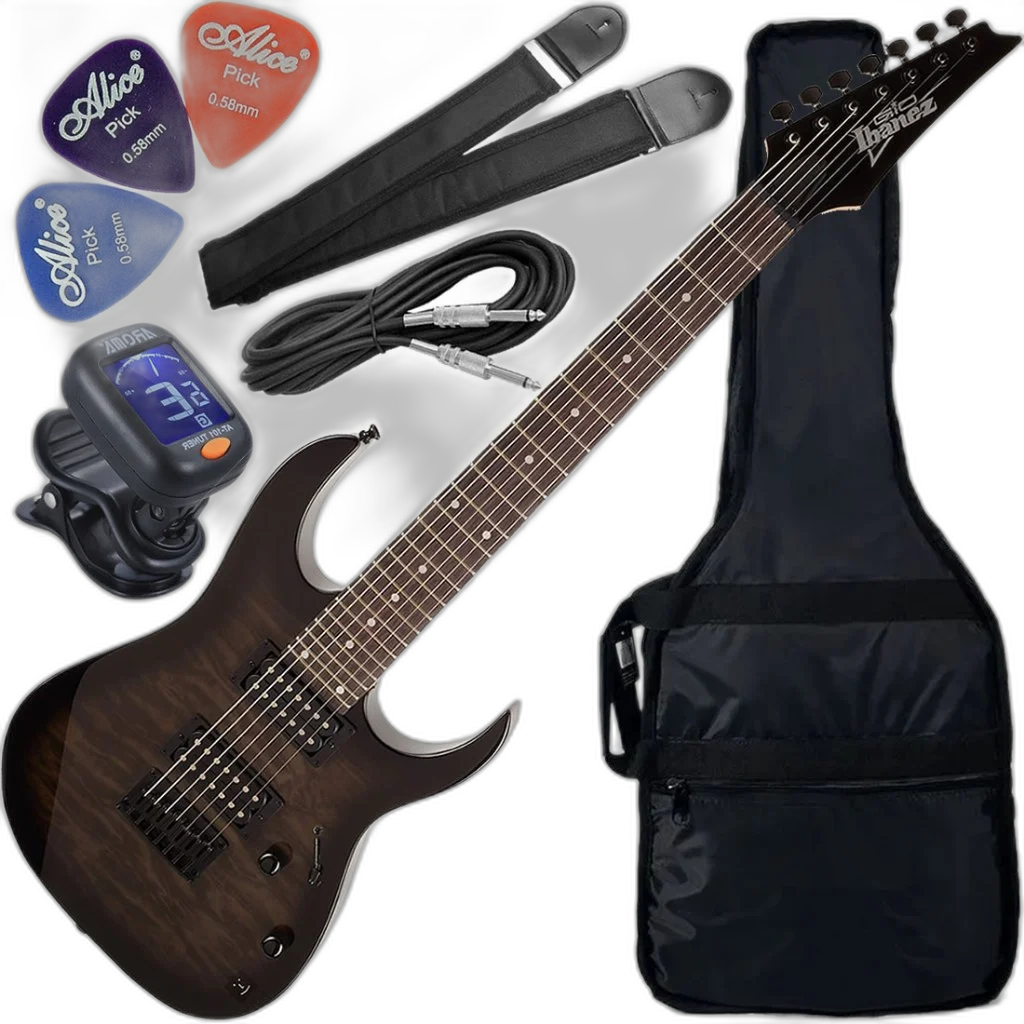 Kit Guitarra Ibanez Grg-7221 Qa Hh 7 Cordas Black Tks Gx01