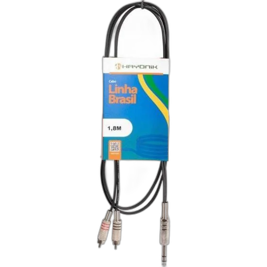 Cabo de Áudio Linha Brasil P10 Estéreo X 2 RCA 1,8m Preto HAYONIK