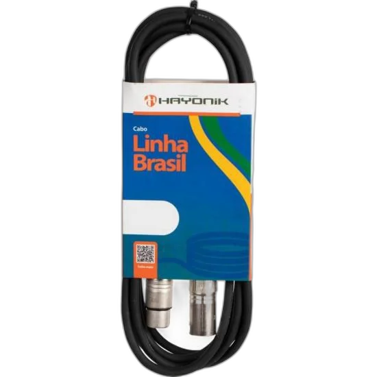 Cabo para Microfone Linha BRASIL XLR(F) X XLR(M) 5m Preto HAYONIK