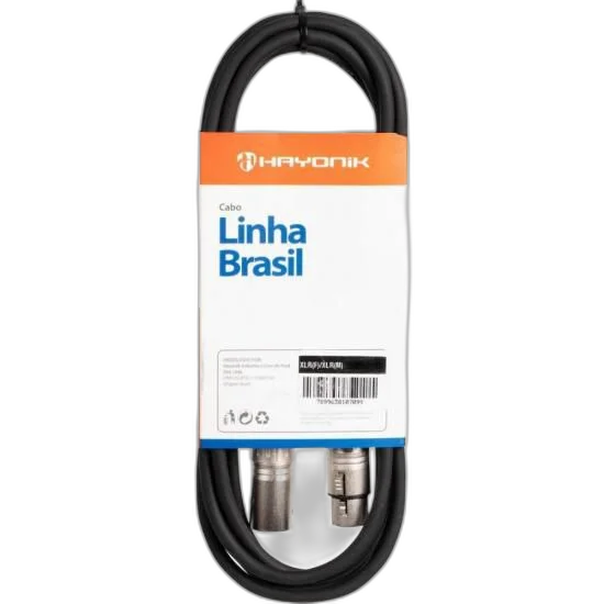 Cabo para Microfone Linha BRASIL XLR(F) X XLR(M) 7m Preto HAYONIK