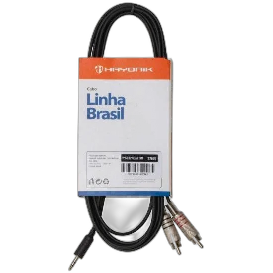 Cabo de Áudio Linha Brasil P2 Estéreo X 2 RCA 3m Preto HAYONIK
