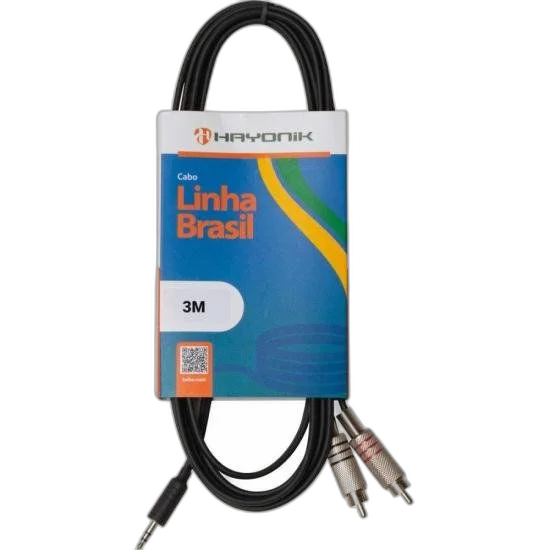 Cabo de Áudio Linha Brasil P2 Estéreo X 2 RCA 3m Preto HAYONIK
