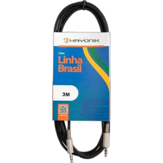 Cabo de Áudio Linha Brasil P2 Estéreo X P2 Estéreo 3M Preto HAYONIK