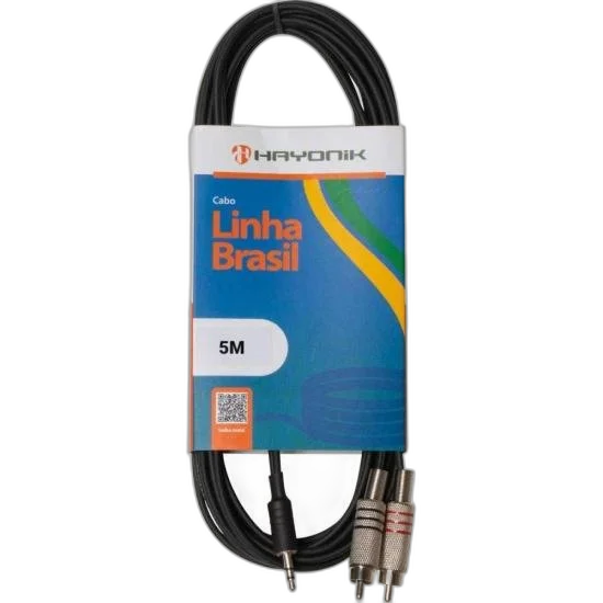 Cabo de Áudio Linha Brasil P2 Estéreo X 2 RCA 5m Preto HAYONIK