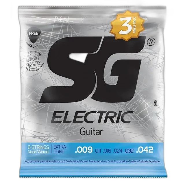 Kit 3 Encordoamento Sg Guitarra 009 Níquel Ex. Light Palheta