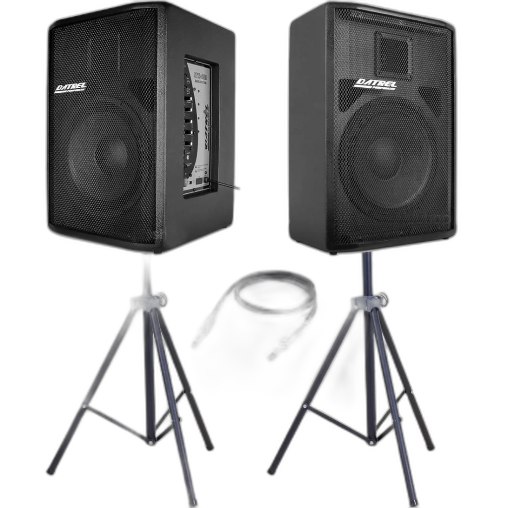 Kit Caixa De Som Ativa Passiva Datrel At12.250 500w Rms + 2 Tripe + Cabo P10