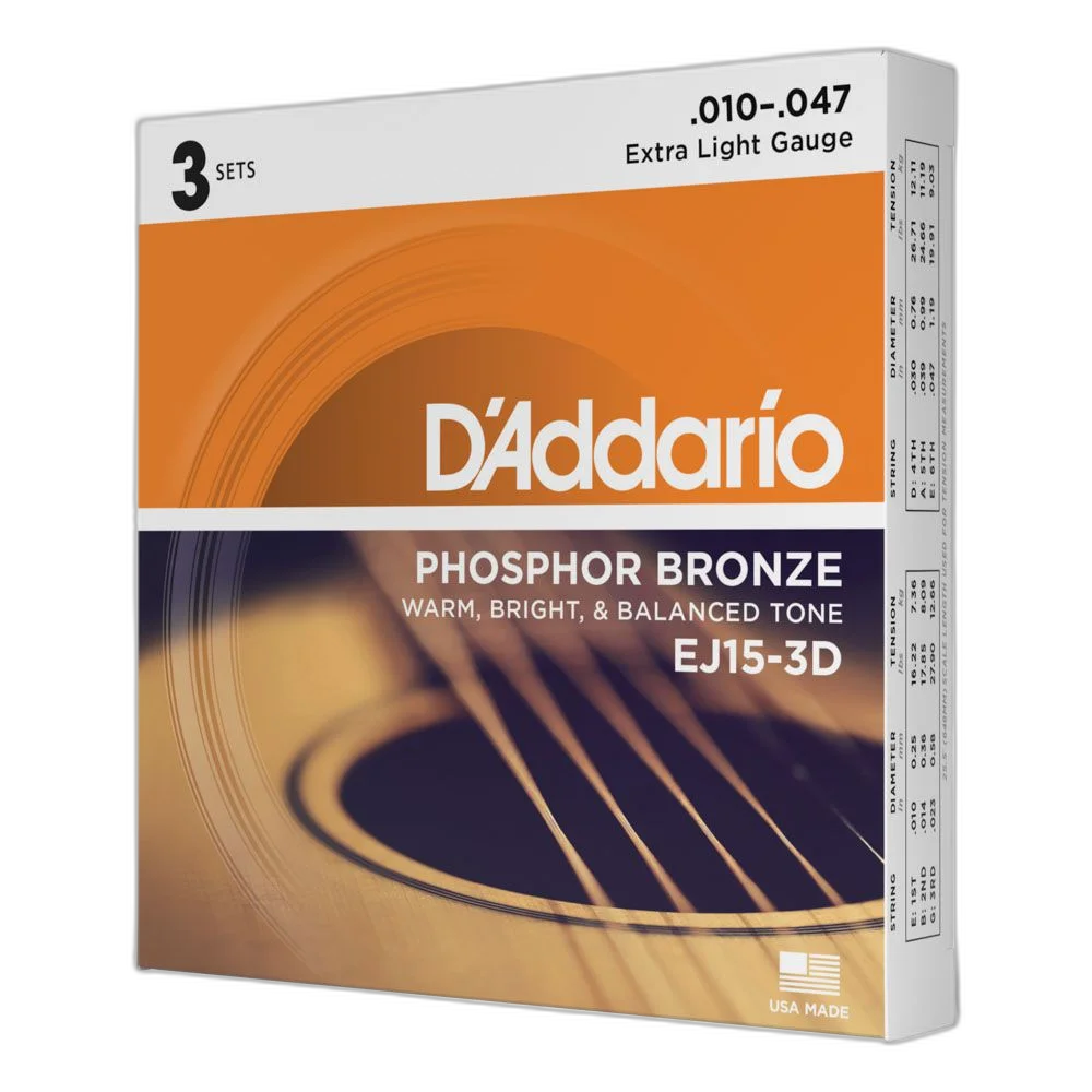 Encordoamento Violão Aço 10-47 (3 Jogos) D Addario EJ15-3D