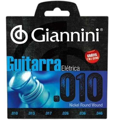 Kit 6 Encordoamento Guitarra.010 Giannini Geegst c/ Mizinha