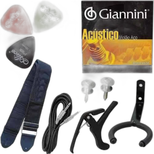 Kit Acessórios Violão Correia Capotraste Cordas Pestana Osso