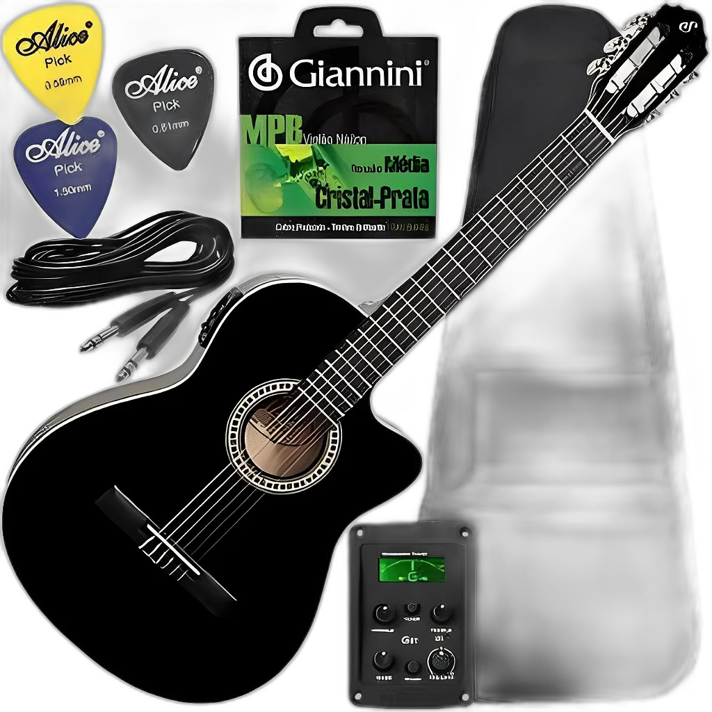 Kit Violão Giannini Eletroacústico C/ Capa Cordas Cabo Nf14