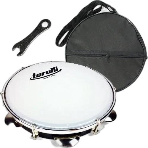 Kit Pandeiro Torelli Pele Nylon 10 Pol Tp309bc C/ Capa Chave