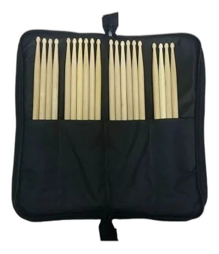 Capa Porta Baquetas Almofadada Com 10 Pares De Baquetas