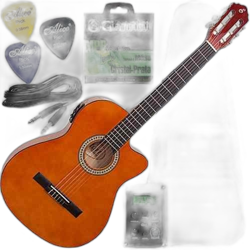 Kit Violão Giannini Eletroacústico Capa Corda Cabo Nf14 Nt