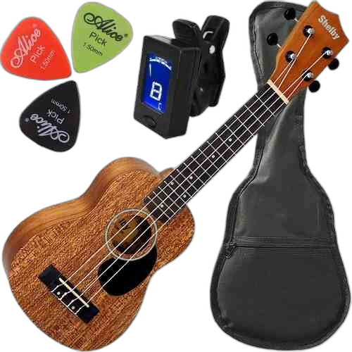 Kit Ukulele Shelby Concerto Acústico Nylon Su23m C/ Escudo