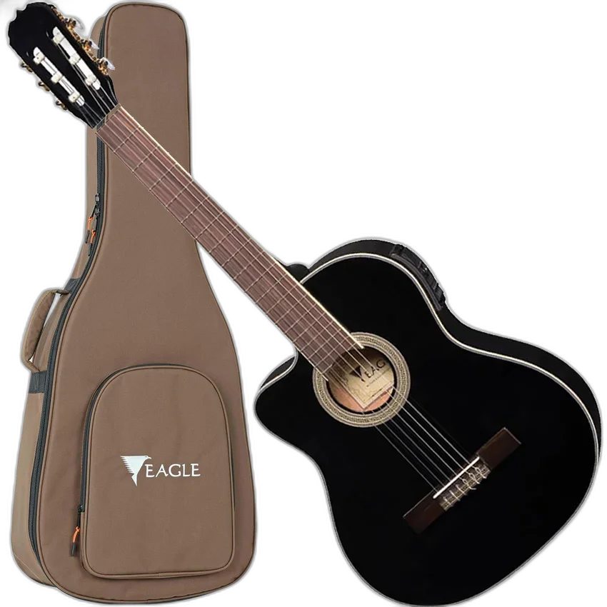 Violão Eletroacústico Eagle Nylon Canhoto Ch800 Bk Lh