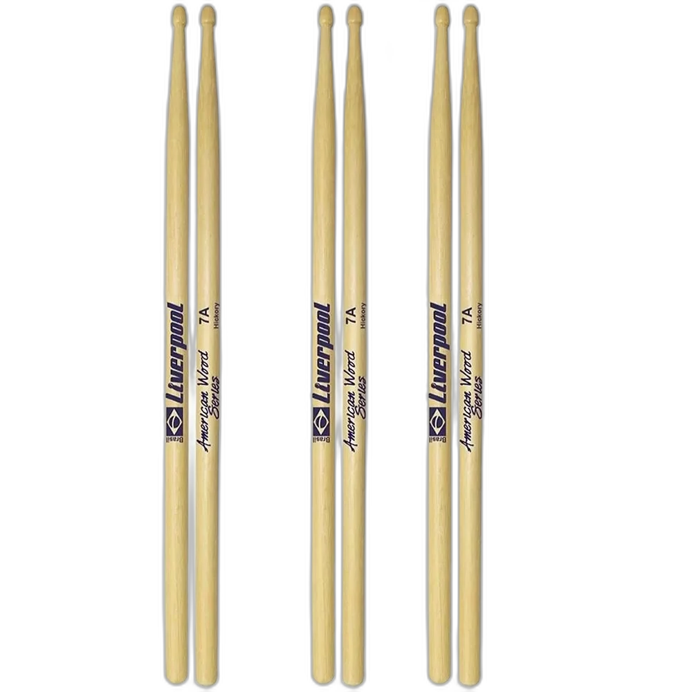 3 Pares Baquetas Liverpool American Hickory 7a Madeira Hy-7a