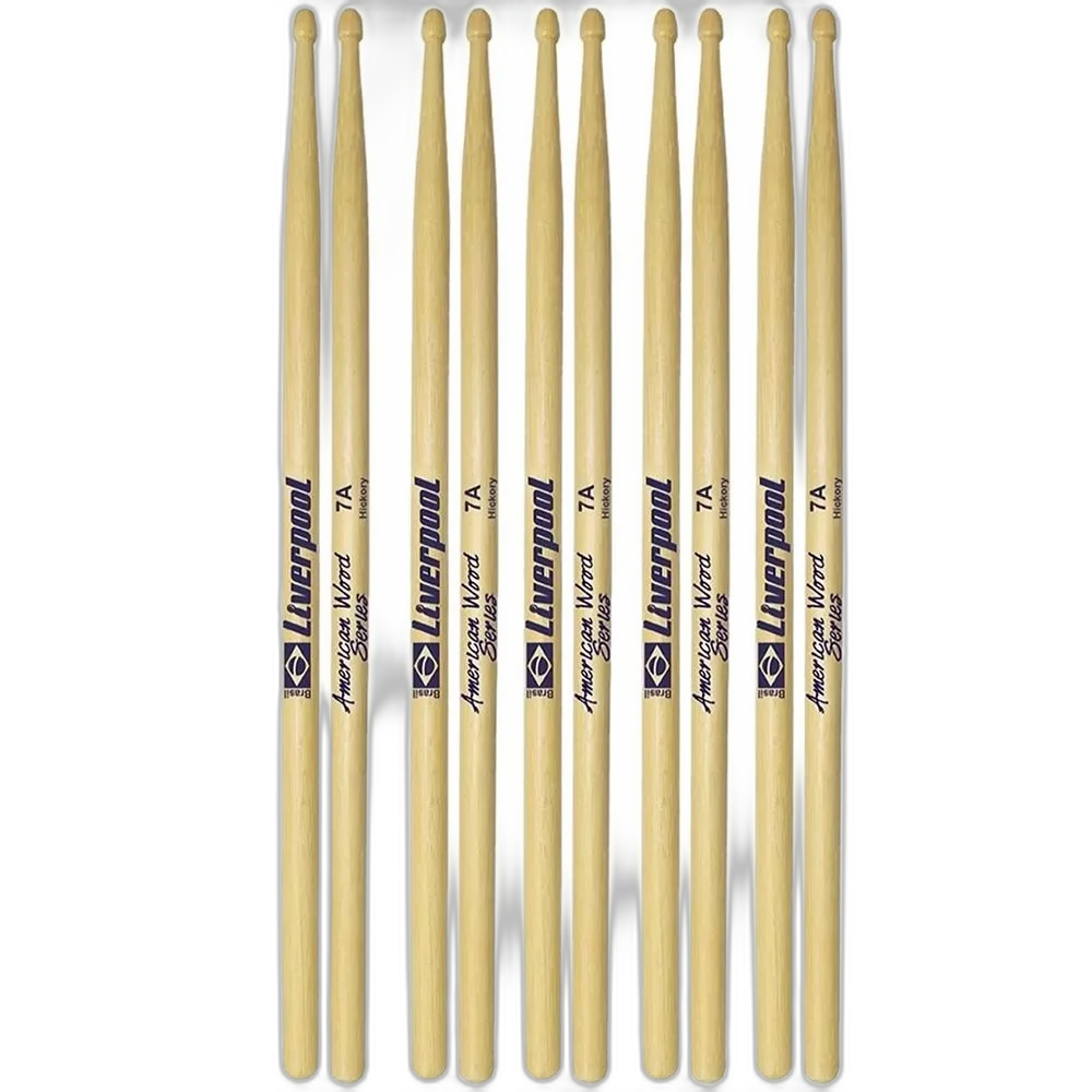 5 Pares Baquetas Liverpool American Hickory 7a Madeira Hy-7a