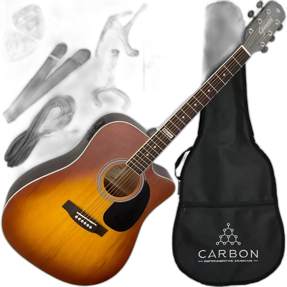 Kit Médio Violão Eletroacústico Folk Aço Giannini Gf1d Hb
