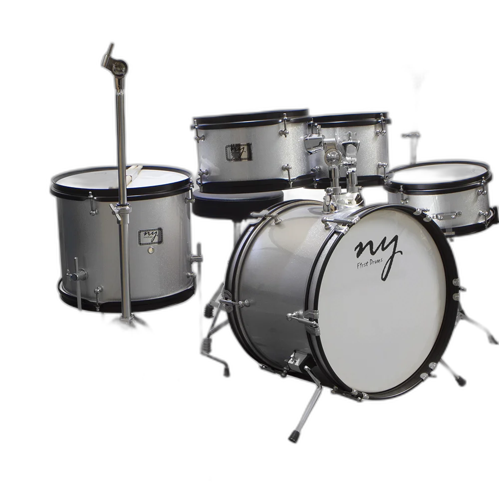 Bateria Acústica Infantil Junior 2t Prata Com Banco New York