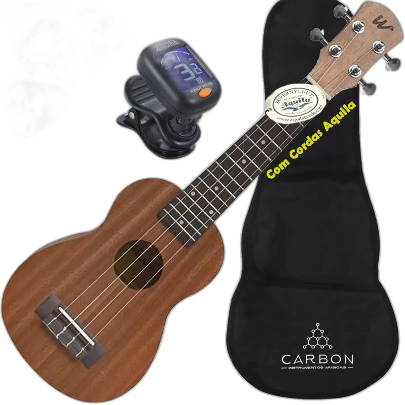 Kit Ukulele Soprano Acústico Cordas Aquila Sapele Natural Winner Ux01